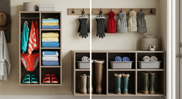 Simplifier l’organisation des objets saisonniers (maillots, gants, bottes) dans l’entrée ou le garage